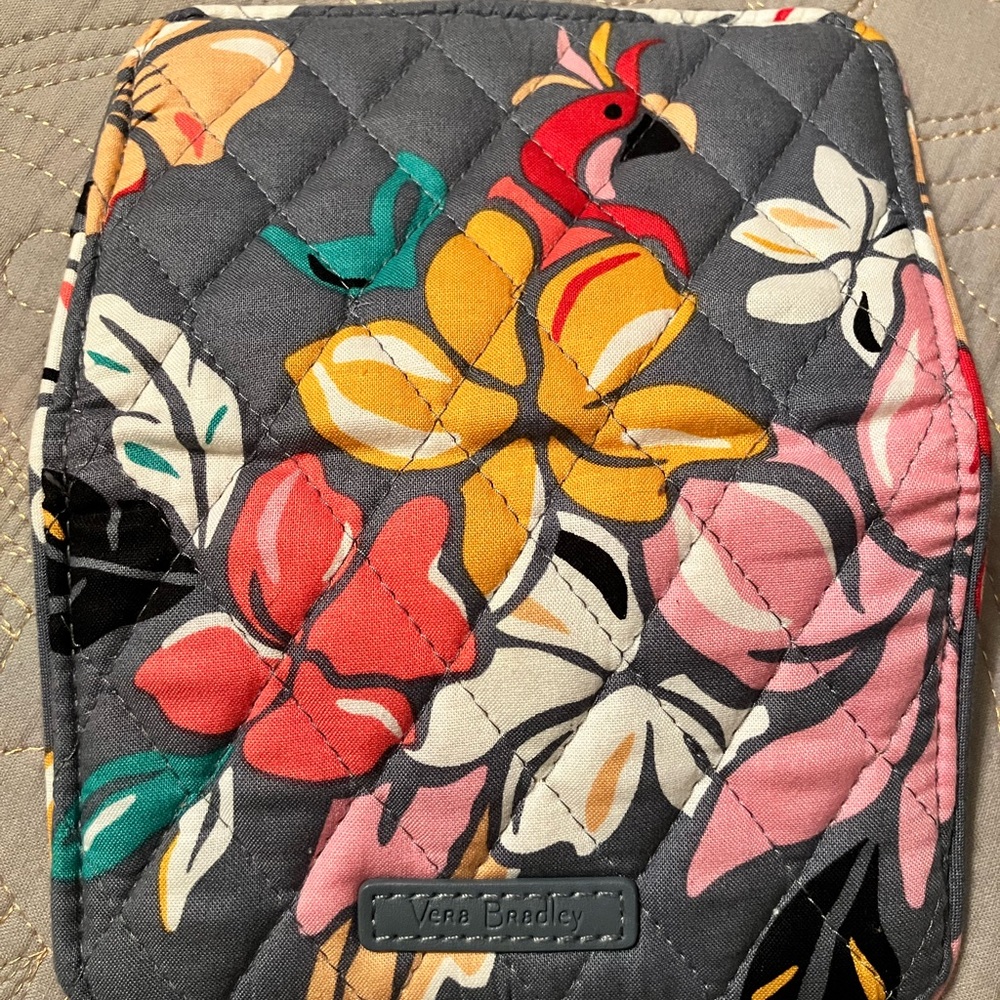 Vera Bradley Quilted Parrot Floral Pouch in Red, Pink, and Cream